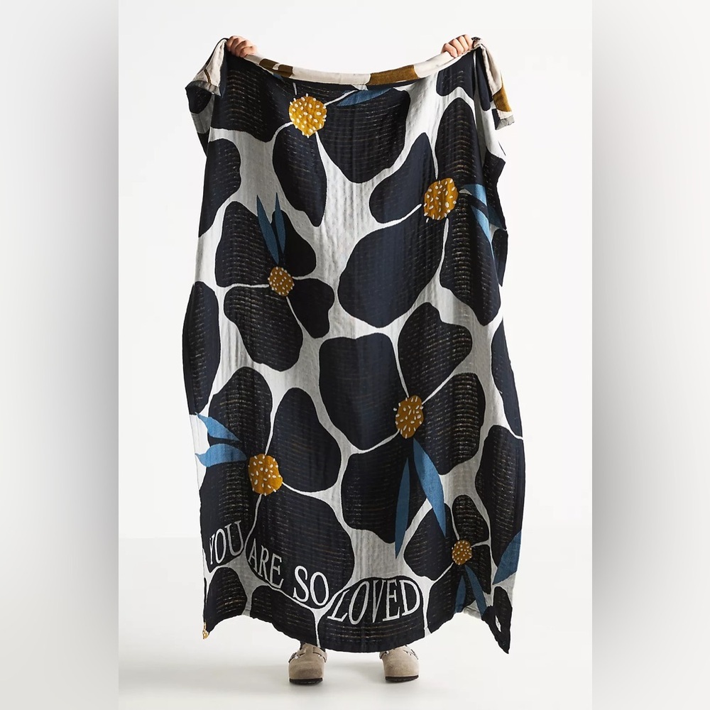 Anthropologie McKenzie Parrott Floral Threads Cotton Jacquard Throw Blanket